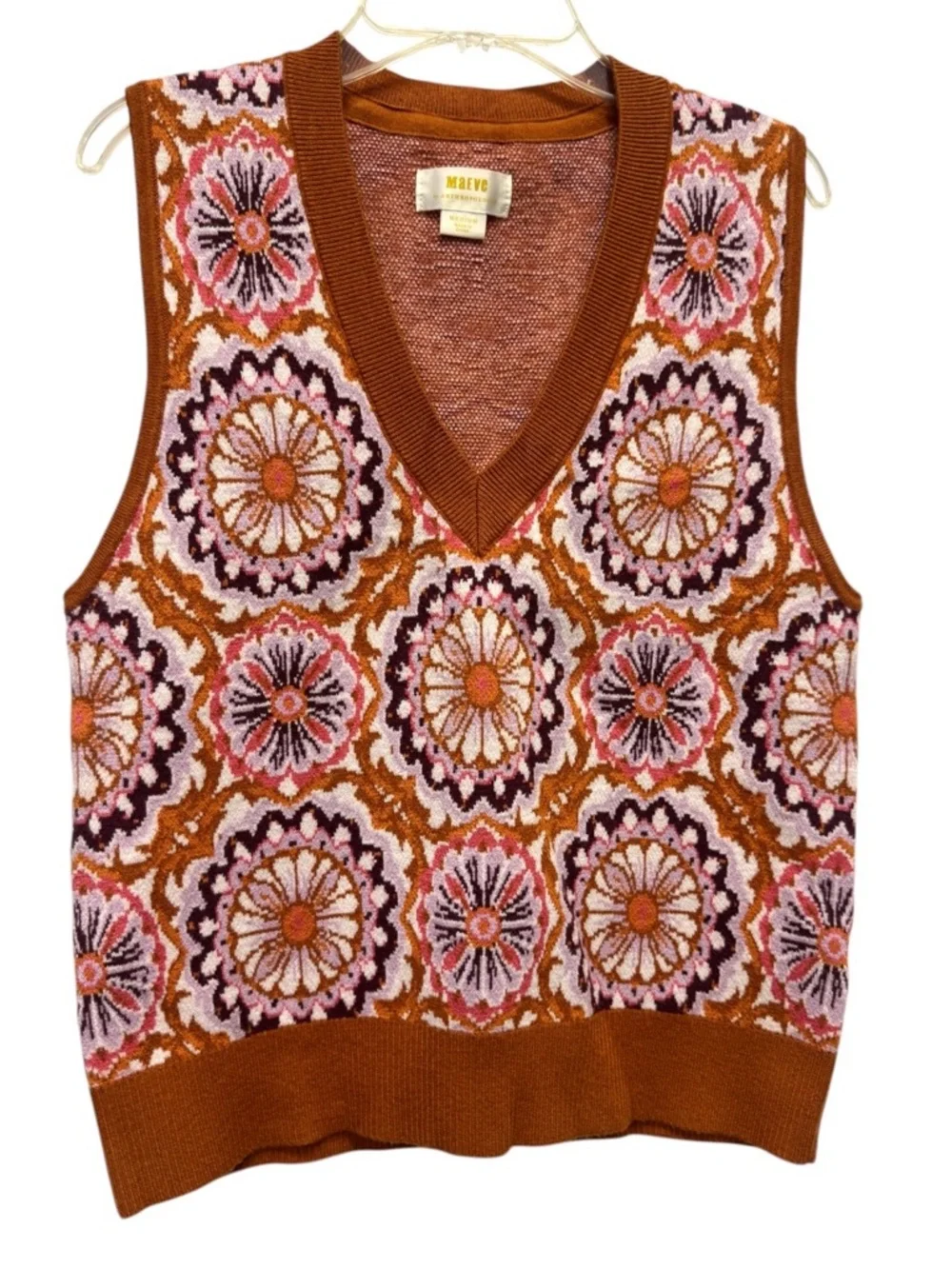 Anthropologie Maeve Floral Jacquard V-Neck Sweater Vest Medium